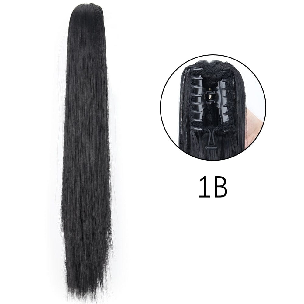 Showlu Fashion Store 0 1B / 24inches-60cm / China Synthetic Long Straight Claw Clip On Ponytail Hair Extensions 24Inch Heat Resistant Pony Tail Hair piece For Women Daily Party