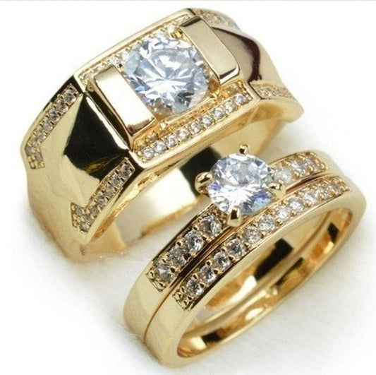 Showlu Fashion Store 0 1pcs Luxury Women Ring Metal Carving Gold Color Inlaid Zircon Stones Couple Ring Bridal Engagement Wedding Jewelry