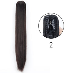 Showlu Fashion Store 0 2 / 24inches-60cm / China Synthetic Long Straight Claw Clip On Ponytail Hair Extensions 24Inch Heat Resistant Pony Tail Hair piece For Women Daily Party