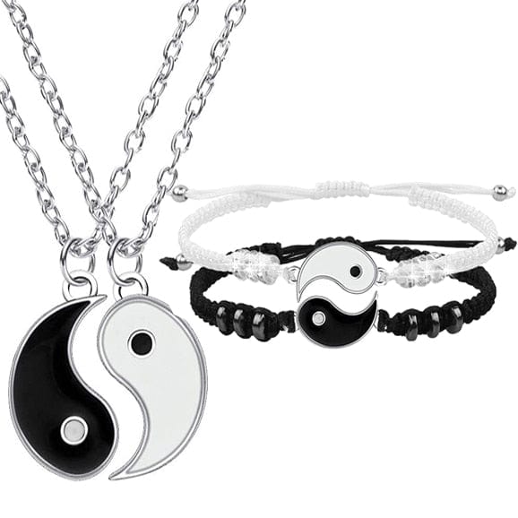 Showlu Fashion Store 0 2/4Pcs Tai Chi Yin Yang Couple Bracelets Necklaces Set Pendant Adjustable Braid Chain Bracelet Matching Lover Bracelets Choker