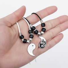 Showlu Fashion Store 0 2/4Pcs Tai Chi Yin Yang Couple Bracelets Necklaces Set Pendant Adjustable Braid Chain Bracelet Matching Lover Bracelets Choker