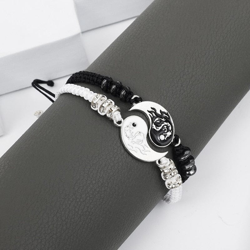 Showlu Fashion Store 0 2/4Pcs Tai Chi Yin Yang Couple Bracelets Necklaces Set Pendant Adjustable Braid Chain Bracelet Matching Lover Bracelets Choker