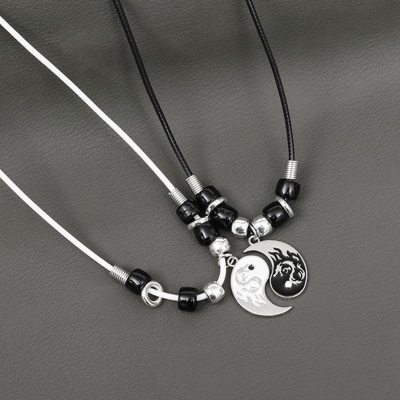 Showlu Fashion Store 0 2/4Pcs Tai Chi Yin Yang Couple Bracelets Necklaces Set Pendant Adjustable Braid Chain Bracelet Matching Lover Bracelets Choker