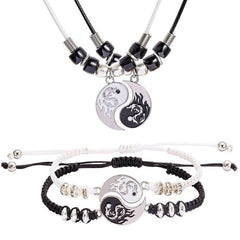 Showlu Fashion Store 0 2/4Pcs Tai Chi Yin Yang Couple Bracelets Necklaces Set Pendant Adjustable Braid Chain Bracelet Matching Lover Bracelets Choker