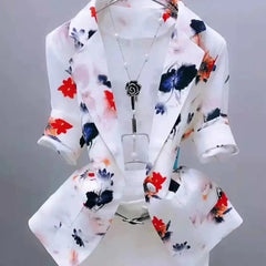 Showlu Fashion Store 0 2 / S(Under 50kg) Short Print Women Blazer Coat Sun Protection 2022 New Summer Autumn Long Sleeve Cardigan Female Suit Outerwear S-3XL