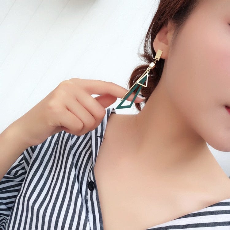 Showlu Fashion Store 0 2020 Korean Long Statement Geometric Triangle Tassel Dangle Drop Earrings For Women Earrings Fashion Jewelry Oorbellen Brincos