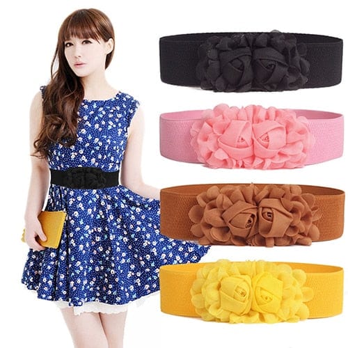 Showlu Fashion Store 0 2020 Women Girl Wide Stretch Elastic Waist Belt Solid Color Flower Waistband belts for women поясок для платья ремень женский