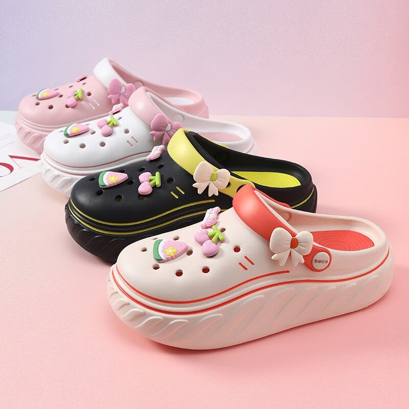 Showlu Fashion Store 0 2023 Fshion Cratoon Charms Clogs Shoes Outdoor Women Slippers Thick Sole High Quality Summer Sandals For Girls