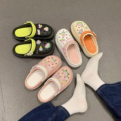 Showlu Fashion Store 0 2023 Fshion Cratoon Charms Clogs Shoes Outdoor Women Slippers Thick Sole High Quality Summer Sandals For Girls