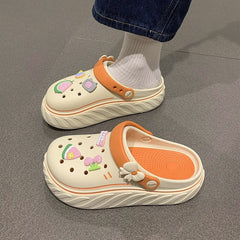 Showlu Fashion Store 0 2023 Fshion Cratoon Charms Clogs Shoes Outdoor Women Slippers Thick Sole High Quality Summer Sandals For Girls