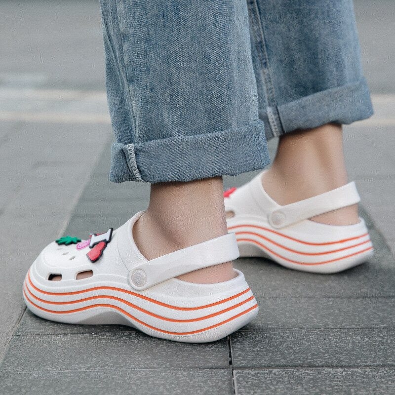 Showlu Fashion Store 0 2023 New Summer Women's Slippers Thick-Soled Height-Increasing Sandals Women's Hollow-Out Shoes Casual Garden Shoes Clogs