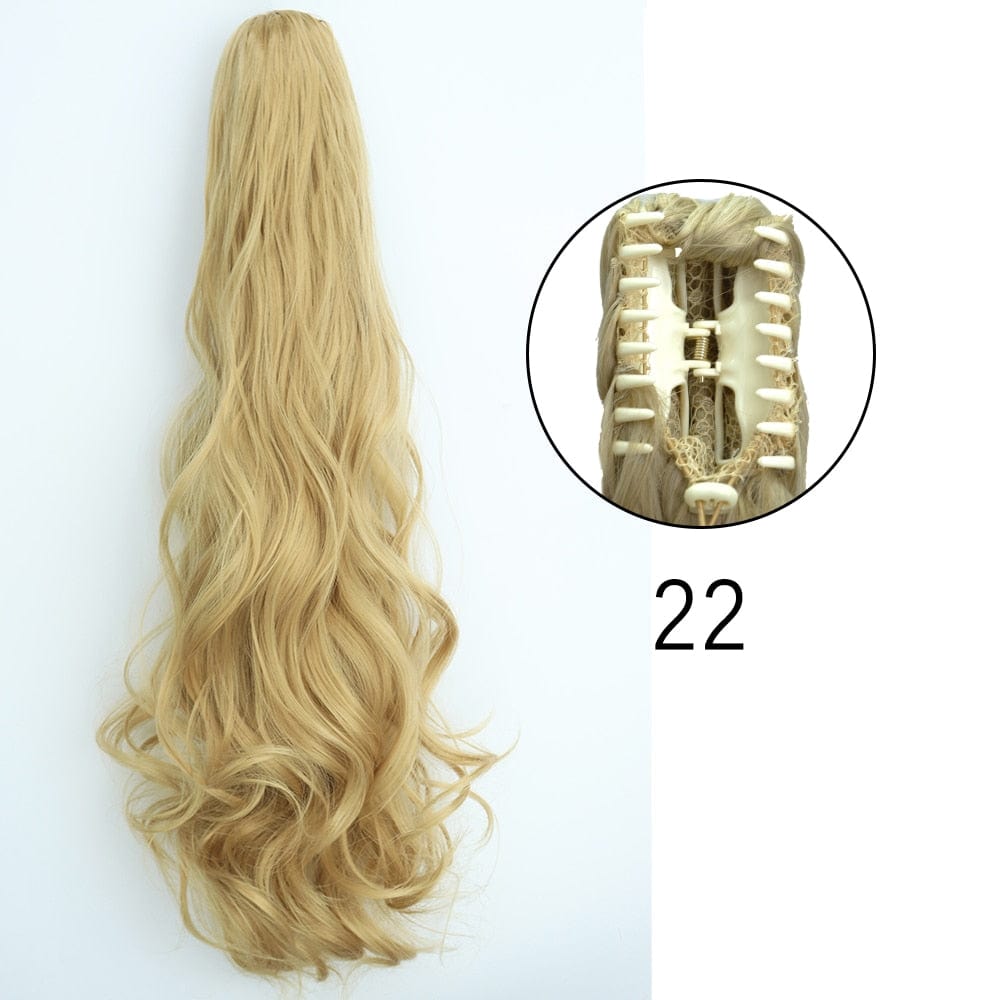 Showlu Fashion Store 0 22 1 / 24inches-60cm / China Synthetic Long Straight Claw Clip On Ponytail Hair Extensions 24Inch Heat Resistant Pony Tail Hair piece For Women Daily Party