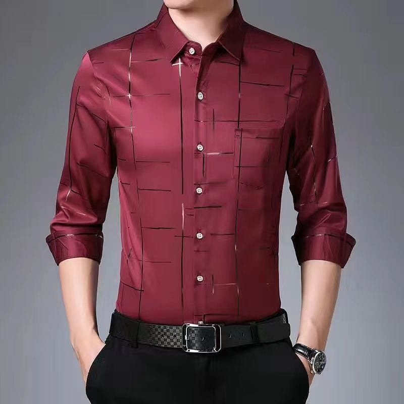 Showlu Fashion Store 0 2291 Burgundy / L 88A (60-70kg) Smart Casual Men New Thin Plaid Smooth Shirts Long Sleeve Lapel Spring Autumn Clothing Koreon Male Loose Business Fashion Tops