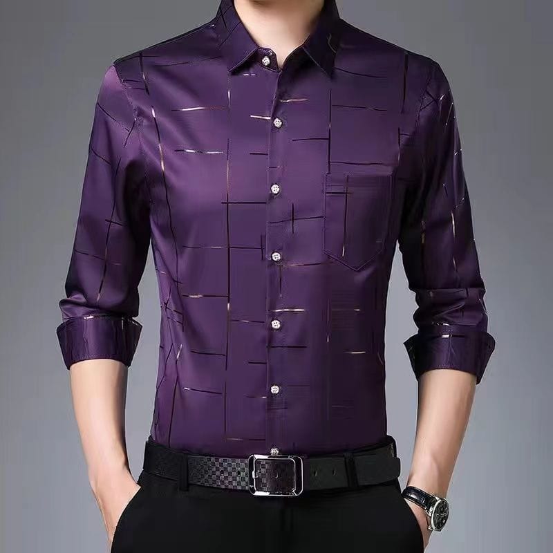 Showlu Fashion Store 0 2291 purple / L 88A (60-70kg) Smart Casual Men New Thin Plaid Smooth Shirts Long Sleeve Lapel Spring Autumn Clothing Koreon Male Loose Business Fashion Tops