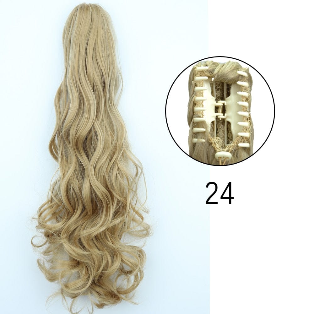 Showlu Fashion Store 0 24 / 24inches-60cm / China Synthetic Long Straight Claw Clip On Ponytail Hair Extensions 24Inch Heat Resistant Pony Tail Hair piece For Women Daily Party