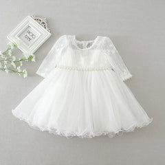 SHOWLU FASHION STORE 0-24 Months Long Sleeve Baby Girl Dress Infant Toddler Birthday Party Dresses Little Girls White Wedding Baptism Dress 8515