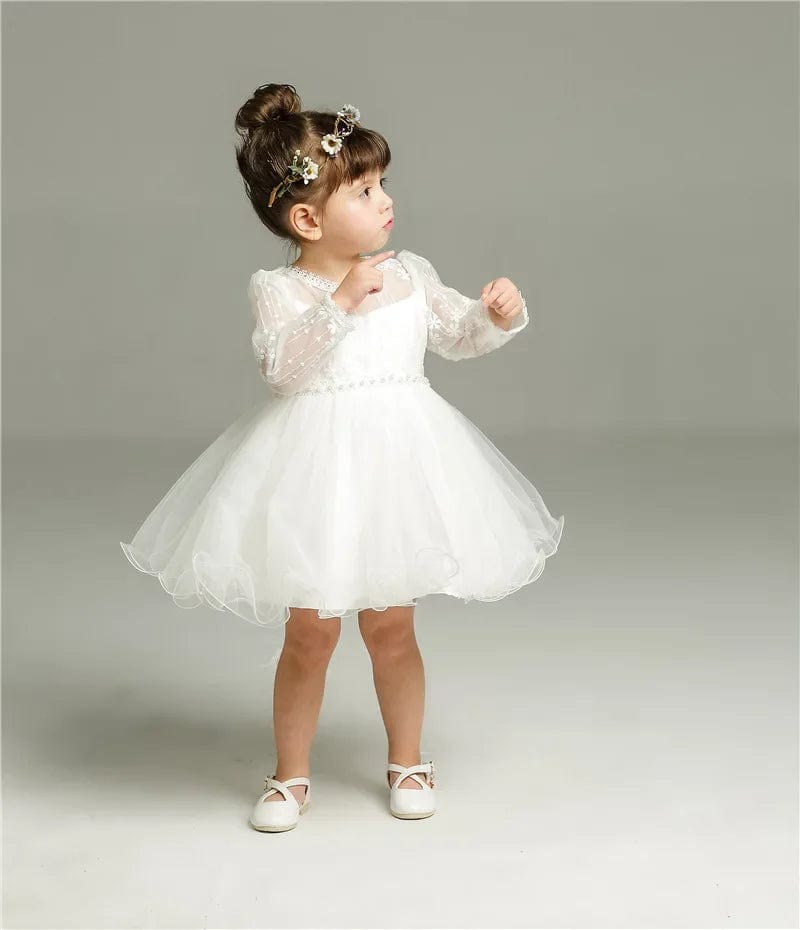 SHOWLU FASHION STORE 0-24 Months Long Sleeve Baby Girl Dress Infant Toddler Birthday Party Dresses Little Girls White Wedding Baptism Dress 8515