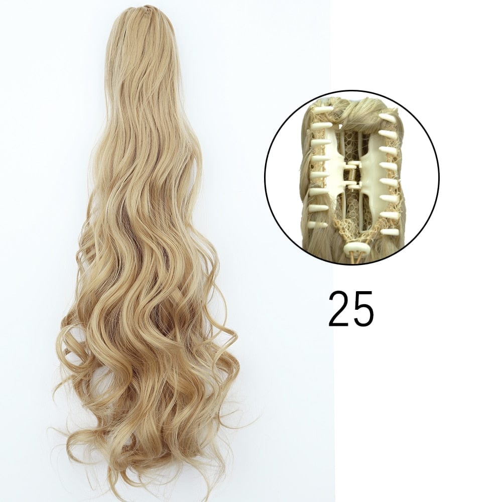 Showlu Fashion Store 0 25 1 / 24inches-60cm / China Synthetic Long Straight Claw Clip On Ponytail Hair Extensions 24Inch Heat Resistant Pony Tail Hair piece For Women Daily Party