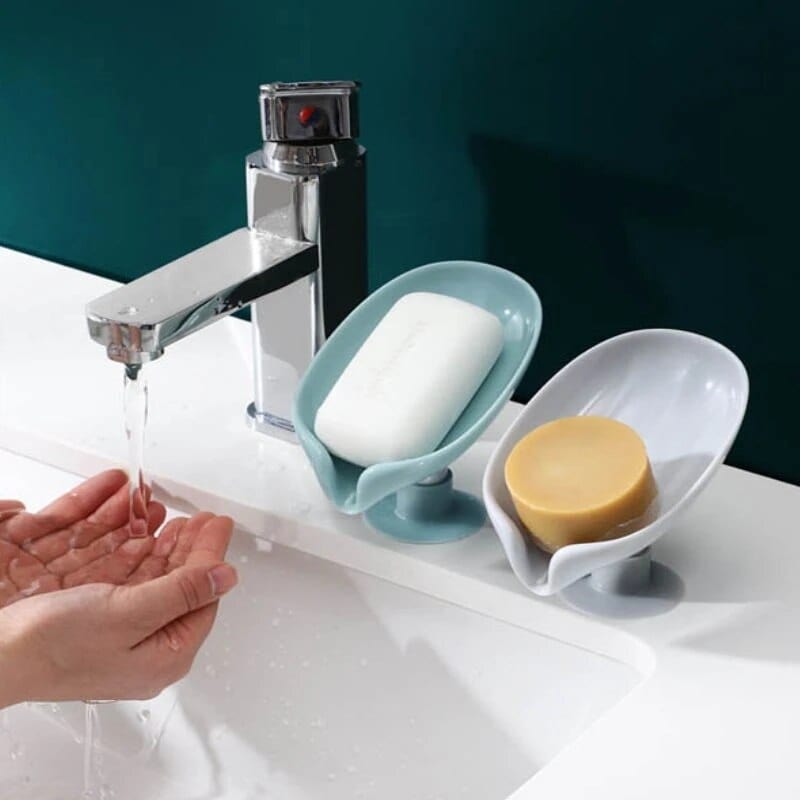 Showlu Fashion Store 0 2pcs Drain Soap Holder Leaf Shape Soap Box Suction Cup Tray Drying Rack for Shower Sponge Container Kitchen Bathroom Accessories