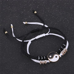 Showlu Fashion Store 0 2pcs Gold color Wu 2022 New Jewelry Alloy Tai Chi Woven Bracelet Eight Eight Yin and Yang Pendant Stitching Necklace Hand Woven Rope Jewelry Set