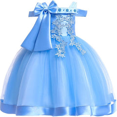 Showlu Fashion Store 0 3-10 Years Kids Christmas Party Dresses For Girls Appliques Flower Elegant Wedding Dress With Bow Children Birthday Prom Gown