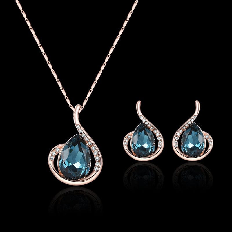 Showlu Fashion Store 0 3 3pcs/set Jewelry Sets Women Elegant Waterdrop Rhinestone Pendant Necklace Hook Earrings Jewelry Set