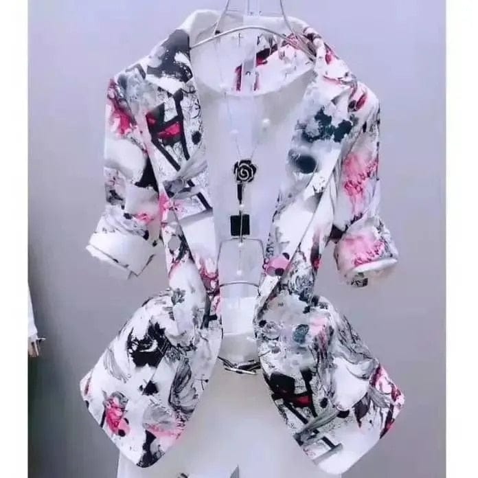 Showlu Fashion Store 0 3 / S(Under 50kg) Short Print Women Blazer Coat Sun Protection 2022 New Summer Autumn Long Sleeve Cardigan Female Suit Outerwear S-3XL