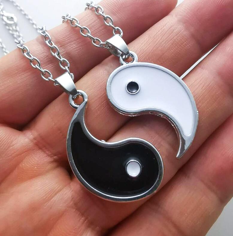 Showlu Fashion Store 0 45cm chain 1 Paired Things Necklace For Couple BFF colier Friendship Yin Yang Pendants Necklaces Black collares para mujer Vintage Choker