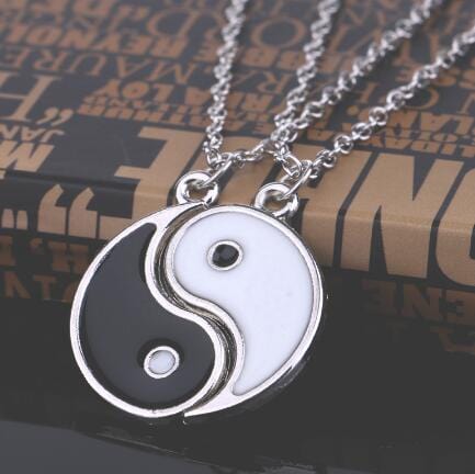 Showlu Fashion Store 0 45cm chain Paired Things Necklace For Couple BFF colier Friendship Yin Yang Pendants Necklaces Black collares para mujer Vintage Choker