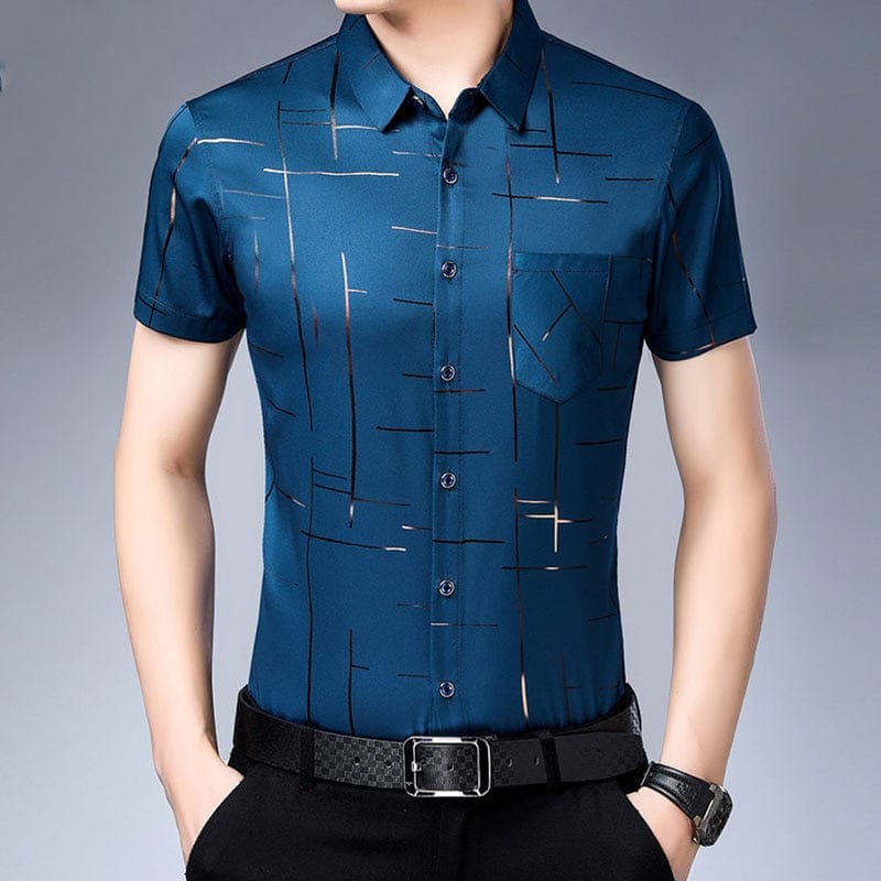 Showlu Fashion Store 0 48202 Lake Blue / L 88A (60-70kg) Smart Casual Men New Thin Plaid Smooth Shirts Long Sleeve Lapel Spring Autumn Clothing Koreon Male Loose Business Fashion Tops