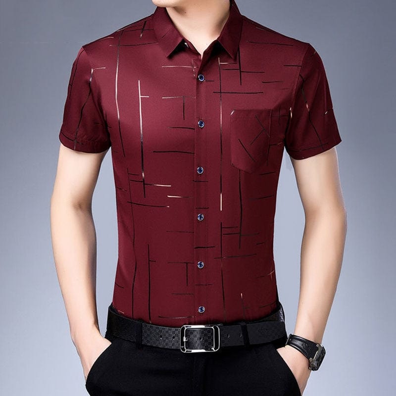 Showlu Fashion Store 0 48202 Wine Red / L 88A (60-70kg) Smart Casual Men New Thin Plaid Smooth Shirts Long Sleeve Lapel Spring Autumn Clothing Koreon Male Loose Business Fashion Tops