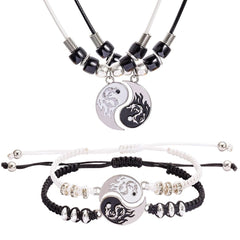 Showlu Fashion Store 0 4pcs jewelry set 2/4Pcs Tai Chi Yin Yang Couple Bracelets Necklaces Set Pendant Adjustable Braid Chain Bracelet Matching Lover Bracelets Choker