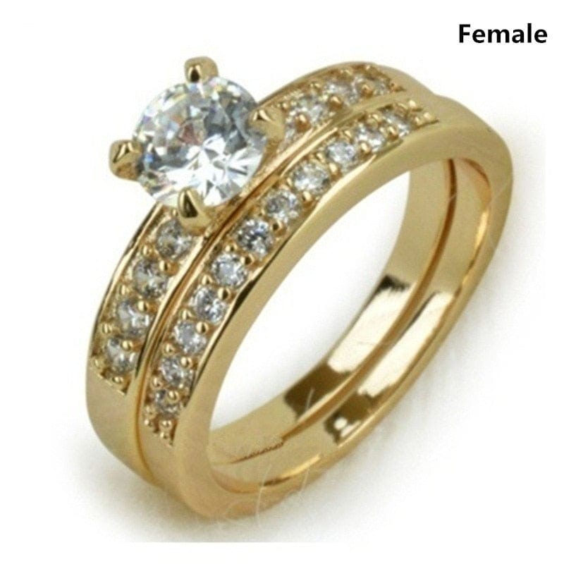 Showlu Fashion Store 0 5 / Women 1pcs Luxury Women Ring Metal Carving Gold Color Inlaid Zircon Stones Couple Ring Bridal Engagement Wedding Jewelry