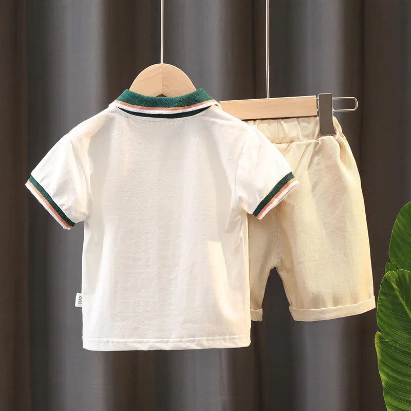 Showlu Fashion Store 0-5 Year Old Baby Boy Summer Simple Clothes Set Children's Fashion Polo Shirt + Cotton Shorts 2-Piece Set