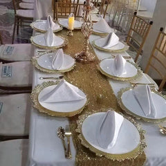 Showlu Fashion Store 0 50pcs 100 Pcs Gold Charger Plates Reef Plate Chargers for Dinner Plates, Plastic Decorative Plates for Table Setting