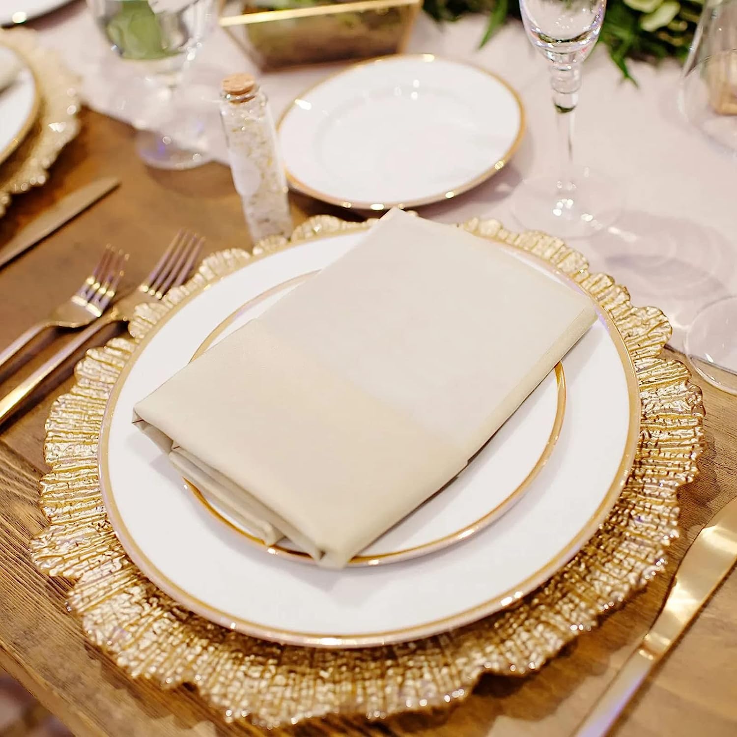 Showlu Fashion Store 0 50pcs 100 Pcs Gold Charger Plates Reef Plate Chargers for Dinner Plates, Plastic Decorative Plates for Table Setting