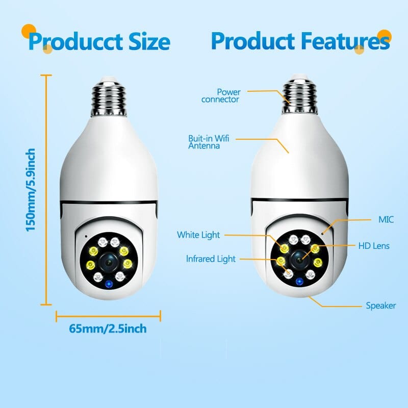 Showlu Fashion Store 0 5G Bulb E27 Surveillance Camera Full Color Night Vision Automatic Human Tracking Zoom Indoor Security Monitor Wifi Camera