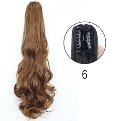 Showlu Fashion Store 0 6 1 / 24inches-60cm / China Synthetic Long Straight Claw Clip On Ponytail Hair Extensions 24Inch Heat Resistant Pony Tail Hair piece For Women Daily Party