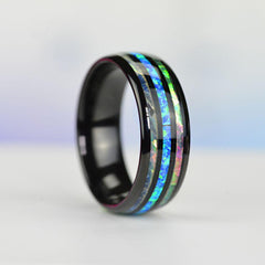 Showlu Fashion Store 0 6 / Black Color / China Fashion 8mm Rose Gold Color Tungsten Wedding Men Stainless Steel Rings Inlay Abalone Shell Blue Opal Rings Men Wedding Jewelry