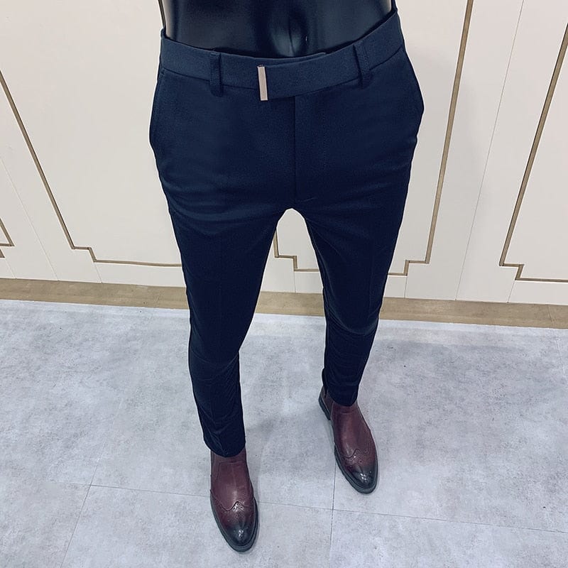 Showlu Fashion Store 0 615 Navy blue / 28 Spring 2022 Men Pants Korean Slim Fit Men Casual Ankle Length Pants Streetwear Men High Quality Black Gray Dress Suit Pant Man