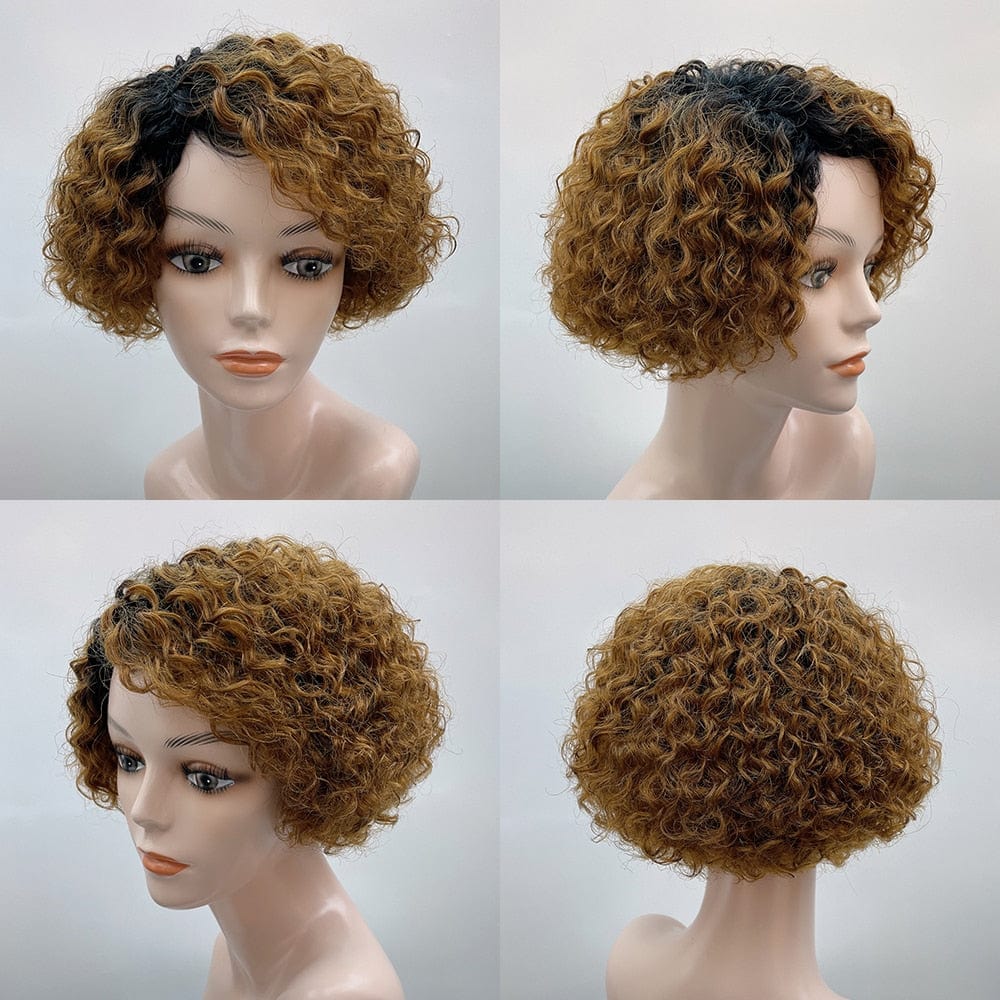 Showlu Fashion Store 0 6inches / South Africa / OT30 Short Kinky Curly Human Hair Wig Afro Short Wigs Pixie Cut Wig Human Hair No Lace Front Natural Brazilian Hair Wigs For Women