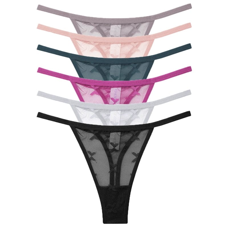 Showlu Fashion Store 0 6PCS/Set Sexy Mesh Women's Thongs Transparent Women Panties Underwear Solid G-String Female Underpants Intimates Lingerie S-XL