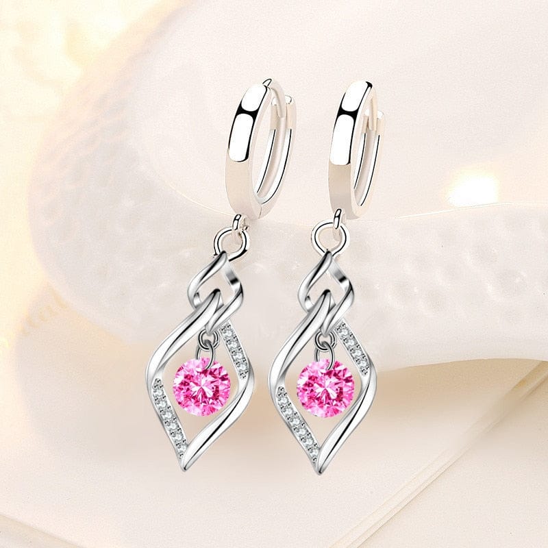 Showlu Fashion Store 0 7 925 Sterling Silver New Woman Fashion Jewelry High Quality Blue Pink White Purple Crystal Zircon Hot Selling Earrings