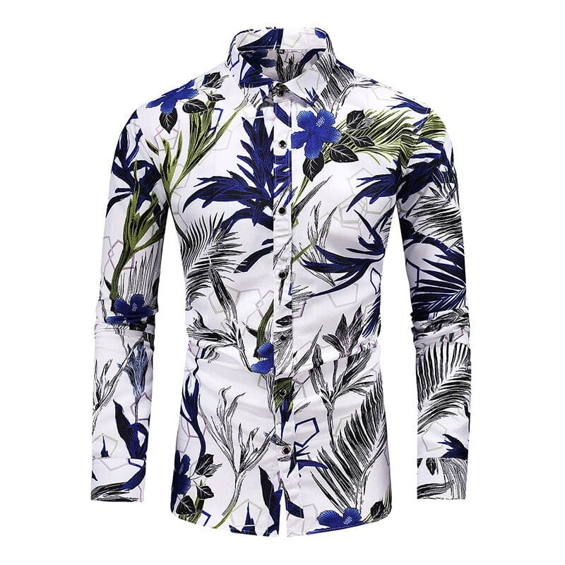 Showlu Fashion Store 0 7017 White / Asian L 50kg-60kg LIFENWENNA 6XL 7XL Shirt Men New Autumn Personality Printed Long Sleeve Shirts Mens Casual Plus Size Flower Beach Hawaiian Shirt