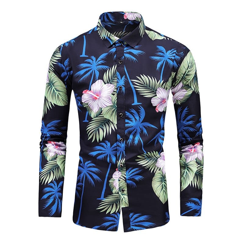 Showlu Fashion Store 0 7019 Navy / Asian L 50kg-60kg LIFENWENNA 6XL 7XL Shirt Men New Autumn Personality Printed Long Sleeve Shirts Mens Casual Plus Size Flower Beach Hawaiian Shirt