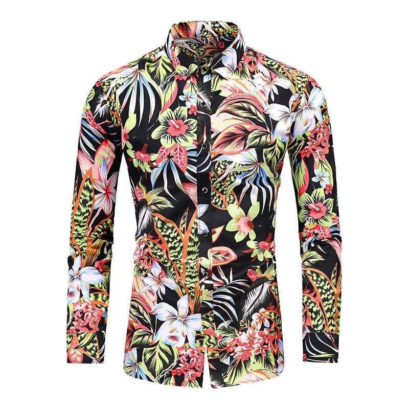 Showlu Fashion Store 0 7020 Black / Asian L 50kg-60kg LIFENWENNA 6XL 7XL Shirt Men New Autumn Personality Printed Long Sleeve Shirts Mens Casual Plus Size Flower Beach Hawaiian Shirt