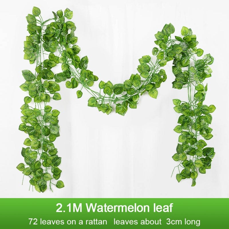 Showlu Fashion Store 0 72leaves-C 2.1M Artificial Plant Green Ivy Leaf Garland Silk Wall Hanging Vine Home Garden Decoration Wedding Party DIY Fake Wreath Leaves