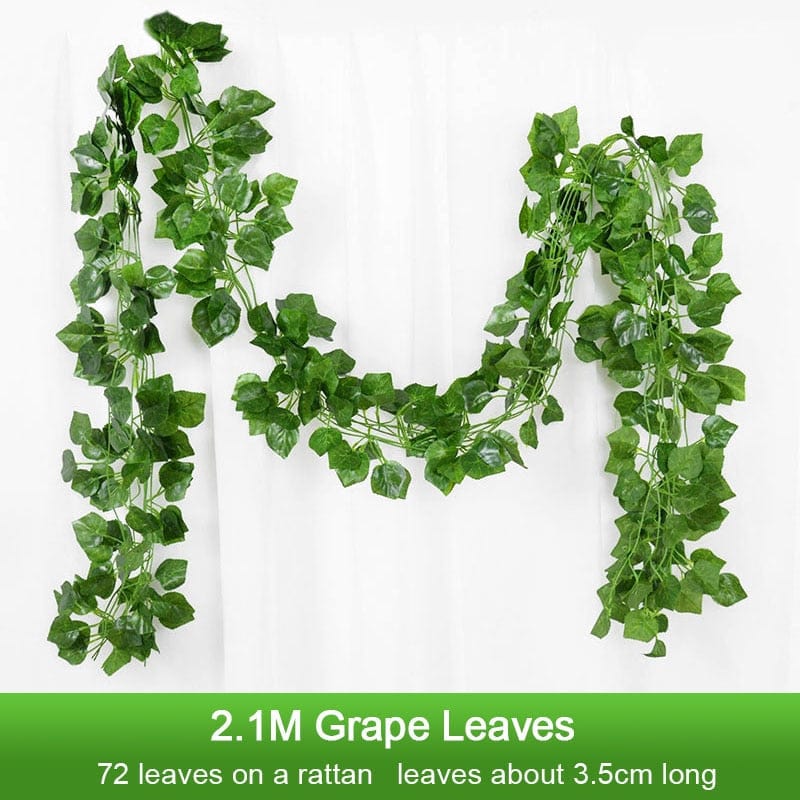 Showlu Fashion Store 0 72leaves-D 2.1M Artificial Plant Green Ivy Leaf Garland Silk Wall Hanging Vine Home Garden Decoration Wedding Party DIY Fake Wreath Leaves