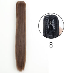 Showlu Fashion Store 0 8 / 24inches-60cm / China Synthetic Long Straight Claw Clip On Ponytail Hair Extensions 24Inch Heat Resistant Pony Tail Hair piece For Women Daily Party