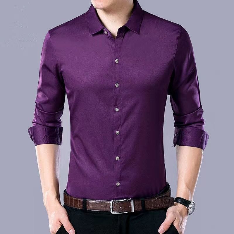 Showlu Fashion Store 0 8090 purple / L 88A (60-70kg) Smart Casual Men New Thin Plaid Smooth Shirts Long Sleeve Lapel Spring Autumn Clothing Koreon Male Loose Business Fashion Tops